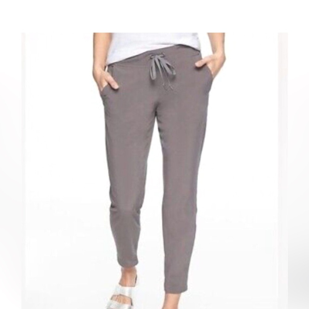 Athleta Midtown Ankle Pants with Drawstring, Light Grey, Size 4
